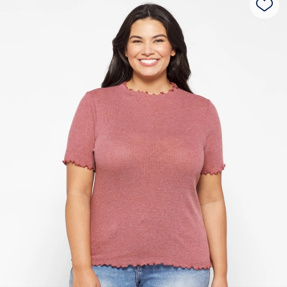 Pink Ruffle Mock Neck Top 2X